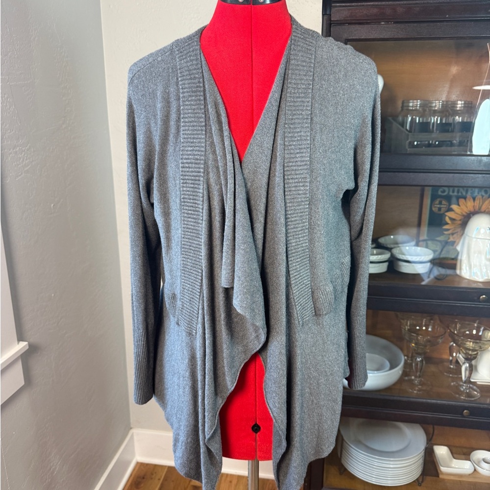 Eileen Fisher Gray Italian Yarn Luxury Open Front Draped Cardigan Sweater Size L